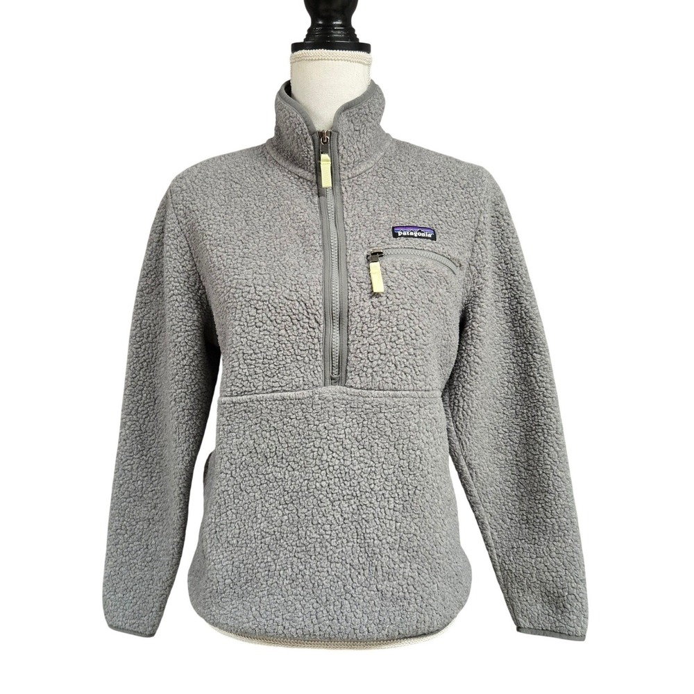 Patagonia Retro Pile Marsupial 1/4 Zip Fleece Pullover Textured Grey Women's S